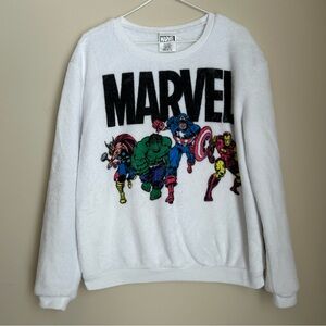 MARVEL Comics Avengers White Graphic Soft Fleece Pullover Sweatshirt Sz M (7-9)